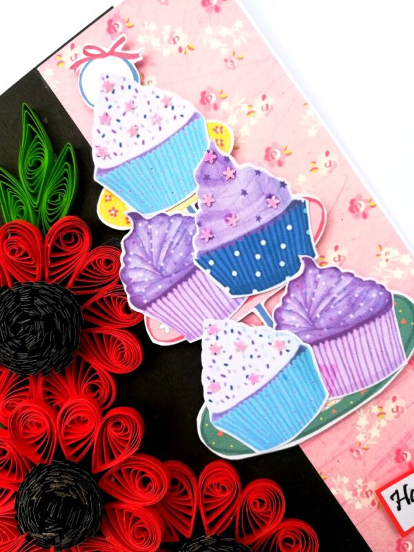 Sparkling Red Quilled Flowers Birthday Card image