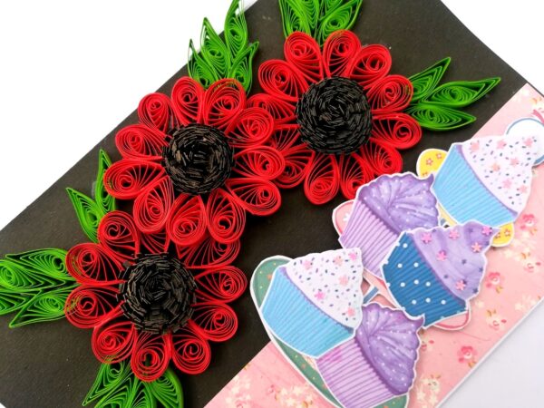Sparkling Red Quilled Flowers Birthday Card image