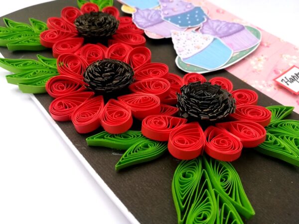 Sparkling Red Quilled Flowers Birthday Card image