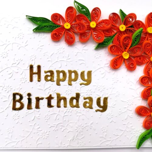 Quilled Orange Flowers Corner Birthday Card image