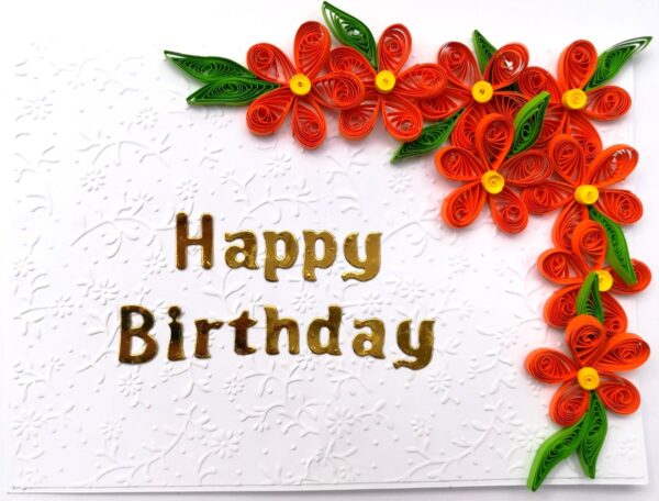 Quilled Orange Flowers Corner Birthday Card image
