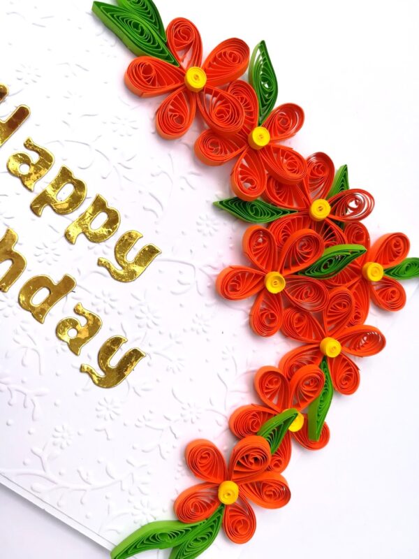 Quilled Orange Flowers Corner Birthday Card image