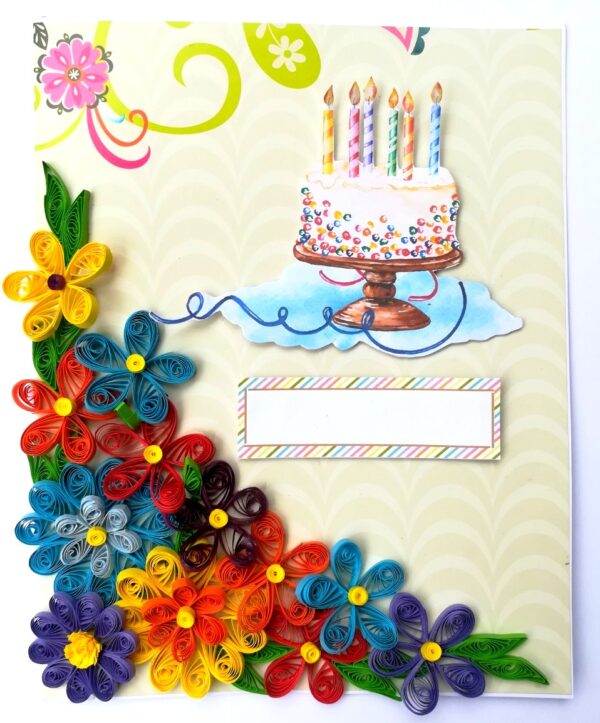 Multicolored Quilled Flowers Birthday Card image