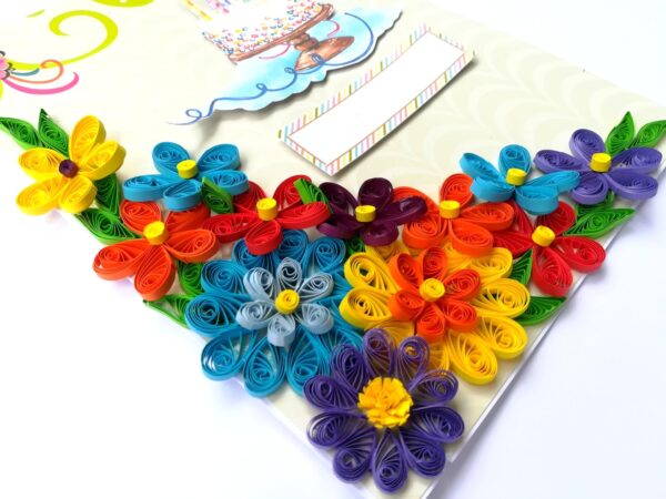 Multicolored Quilled Flowers Birthday Card image