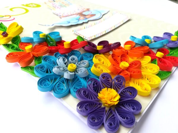 Multicolored Quilled Flowers Birthday Card image