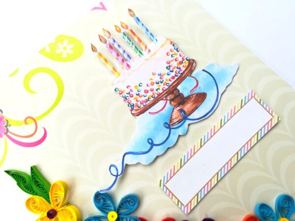 Multicolored Quilled Flowers Birthday Card image