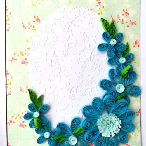 Quilled Blue Flowers Corner Greeting Card image