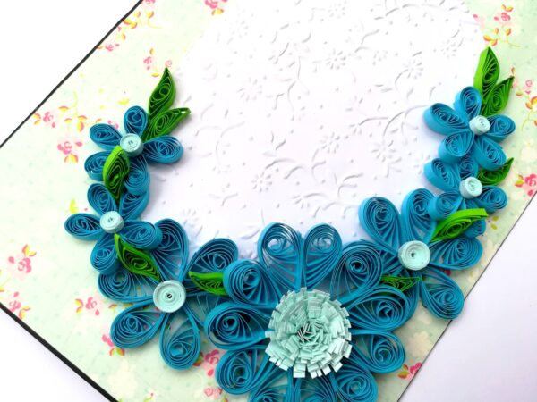 Quilled Blue Flowers Corner Greeting Card image