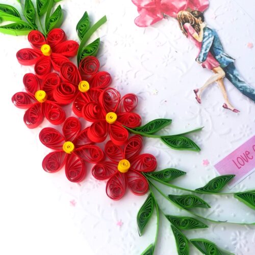 Quilled Red Flowers Love Couple Card image