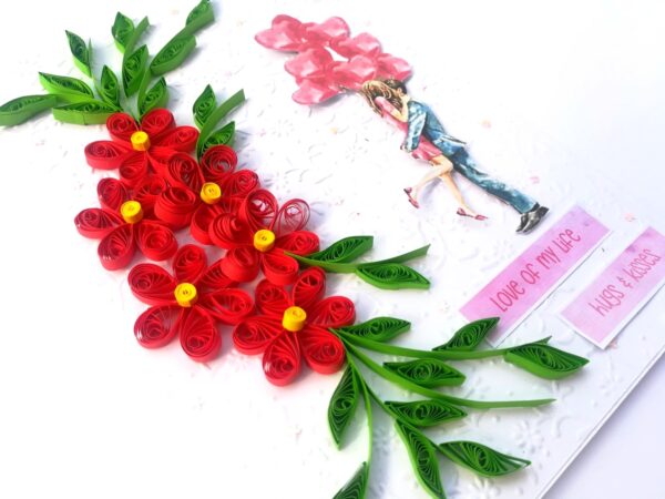 Quilled Red Flowers Love Couple Card image