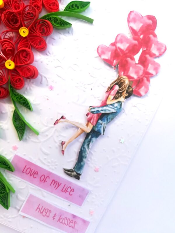 Quilled Red Flowers Love Couple Card image