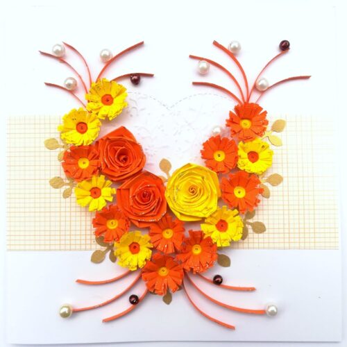 Yellow Themed Quilled Flowers in Heart Greeting Card image