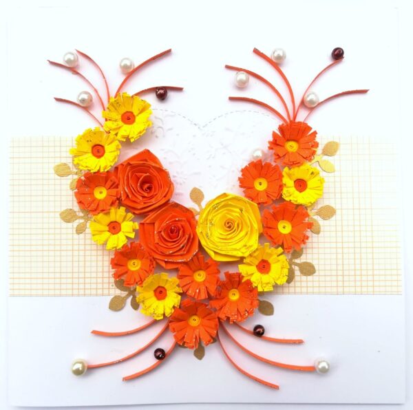 Yellow Themed Quilled Flowers in Heart Greeting Card image Yellow Themed Quilled Flowers in Heart Greeting Card image