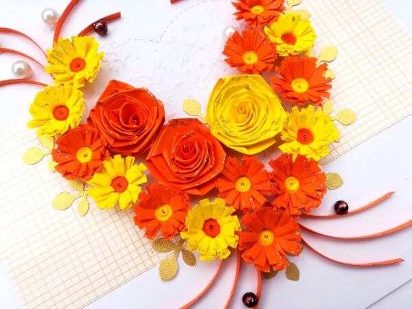 Yellow Themed Quilled Flowers in Heart Greeting Card image Yellow Themed Quilled Flowers in Heart Greeting Card image