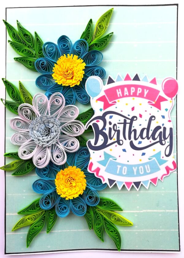 Sparkling Blue Quilled Flowers Birthday Card image