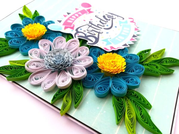 Sparkling Blue Quilled Flowers Birthday Card image