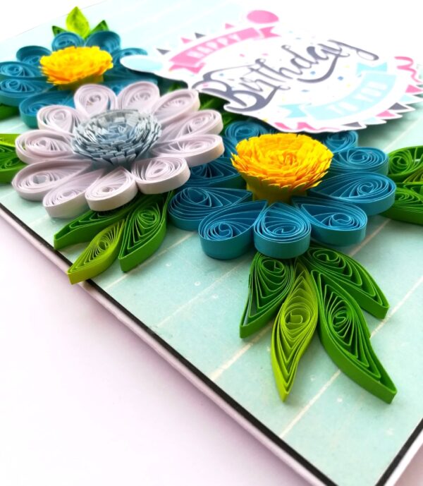 Sparkling Blue Quilled Flowers Birthday Card image