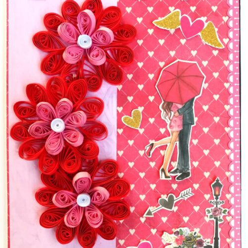 Love Themed Red Quilled Flowers Greeting card image