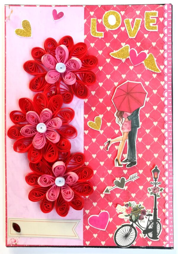 Love Themed Red Quilled Flowers Greeting card image