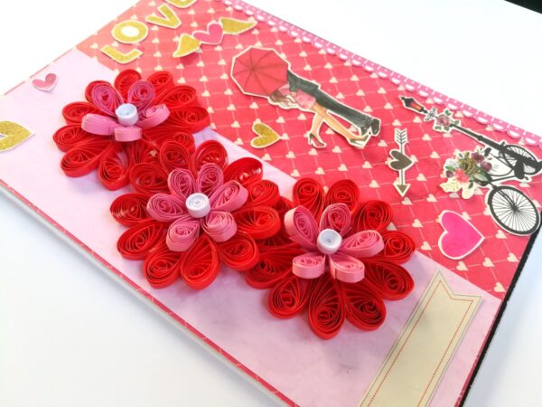 Love Themed Red Quilled Flowers Greeting card image