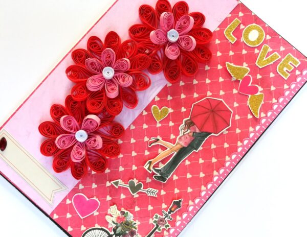 Love Themed Red Quilled Flowers Greeting card image