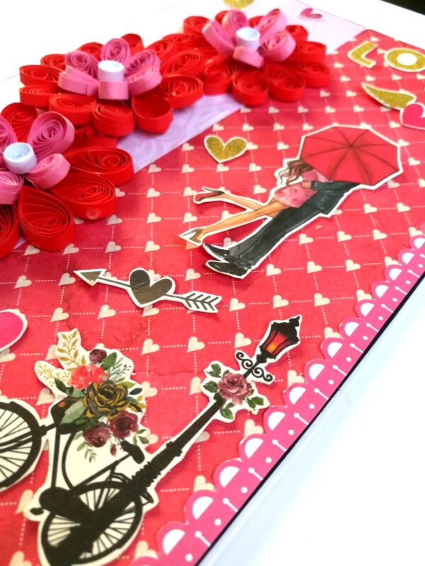 Love Themed Red Quilled Flowers Greeting card image