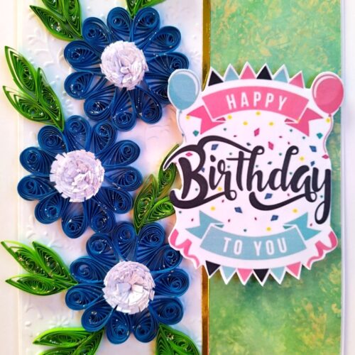 Sparkling Blue Quilled Flowers Birthday Card image