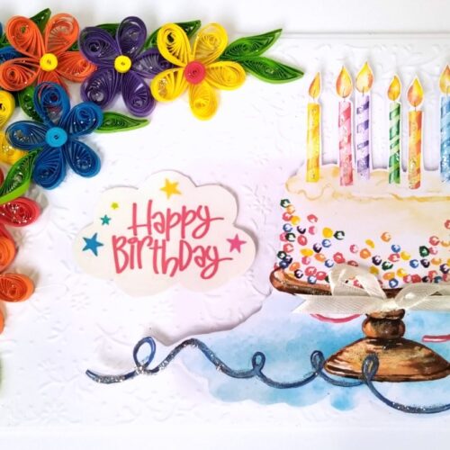 Multicolored Quilled Corner Birthday Card image