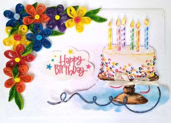 Multicolored Quilled Corner Birthday Card image