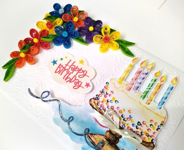 Multicolored Quilled Corner Birthday Card image