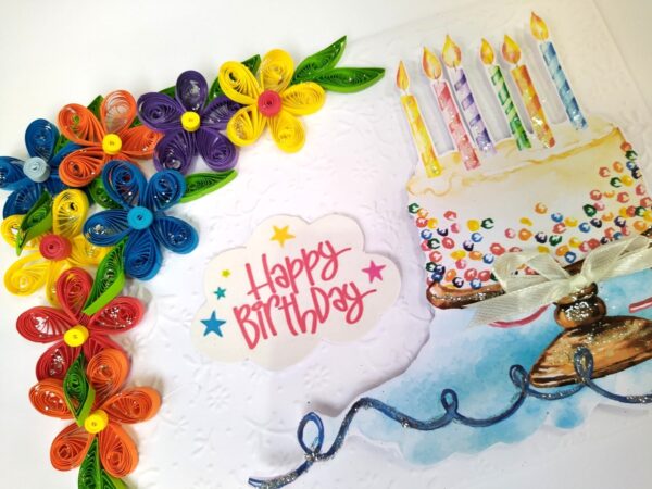 Multicolored Quilled Corner Birthday Card image