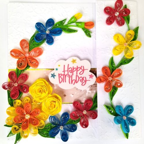 Multicolor Quilled Flowers Mini Scrapbook Birthday card image