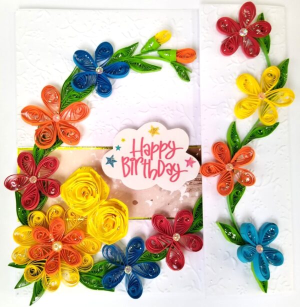 Multicolor Quilled Flowers Mini Scrapbook Birthday card image