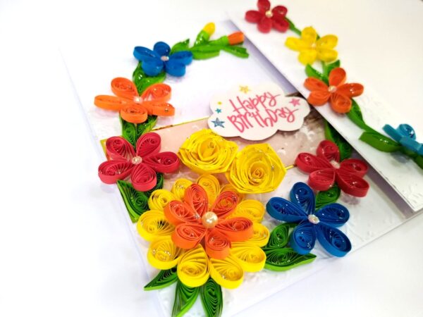 Multicolor Quilled Flowers Mini Scrapbook Birthday card image