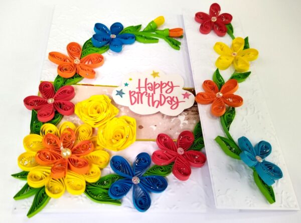 Multicolor Quilled Flowers Mini Scrapbook Birthday card image