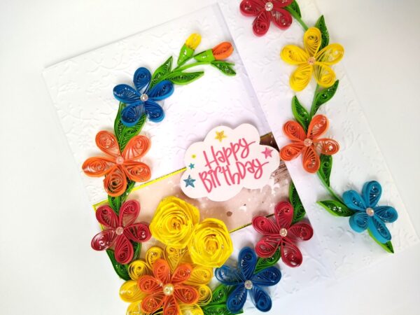 Multicolor Quilled Flowers Mini Scrapbook Birthday card image