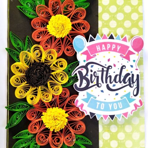 Yellow Orange Quilled Flowers Birthday Card image