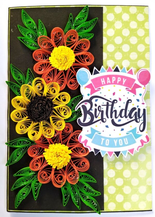 Yellow Orange Quilled Flowers Birthday Card image