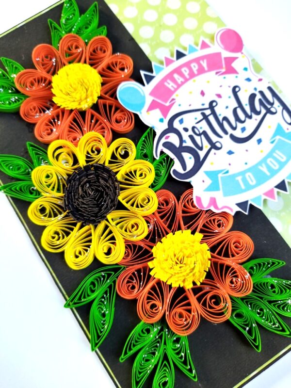 Yellow Orange Quilled Flowers Birthday Card image