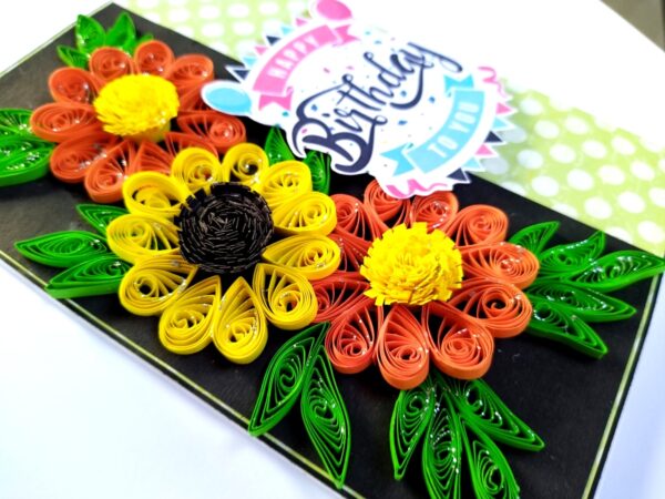 Yellow Orange Quilled Flowers Birthday Card image
