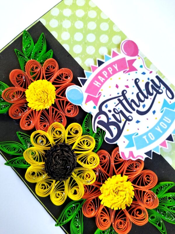 Yellow Orange Quilled Flowers Birthday Card image