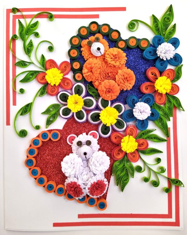 Sparkling Quilled Teddies Flowers Greeting card image