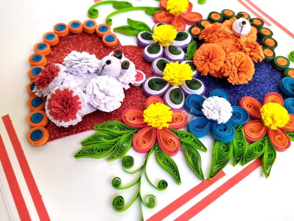 Sparkling Quilled Teddies Flowers Greeting card image
