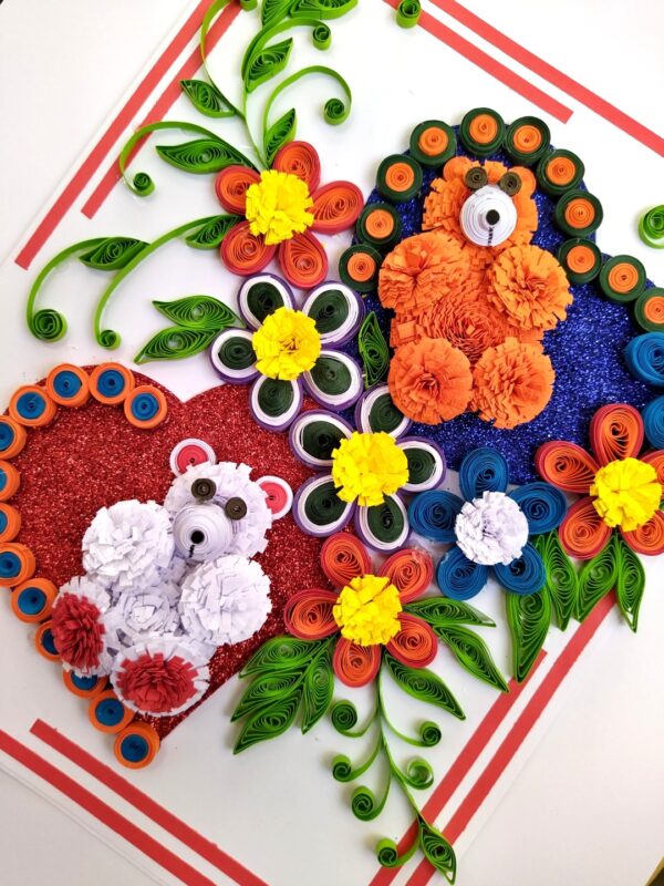 Sparkling Quilled Teddies Flowers Greeting card image