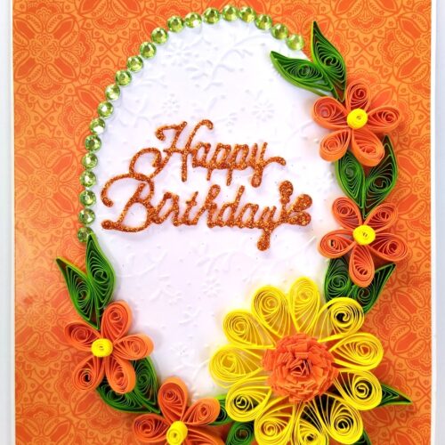 Quilled Orange & Yellow Flowers Greeting Card image