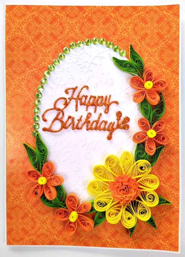 Quilled Orange & Yellow Flowers Greeting Card image