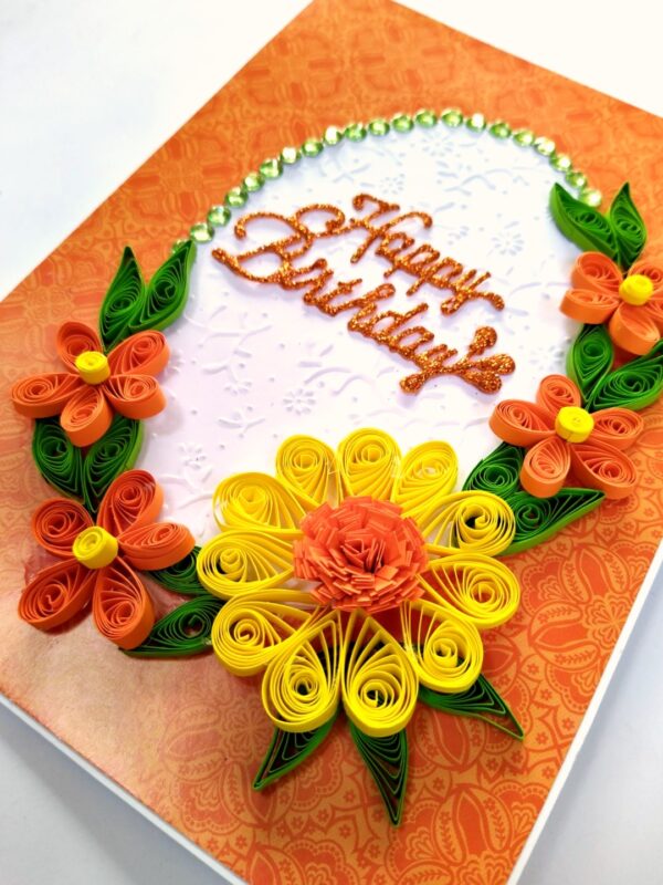 Quilled Orange & Yellow Flowers Greeting Card image