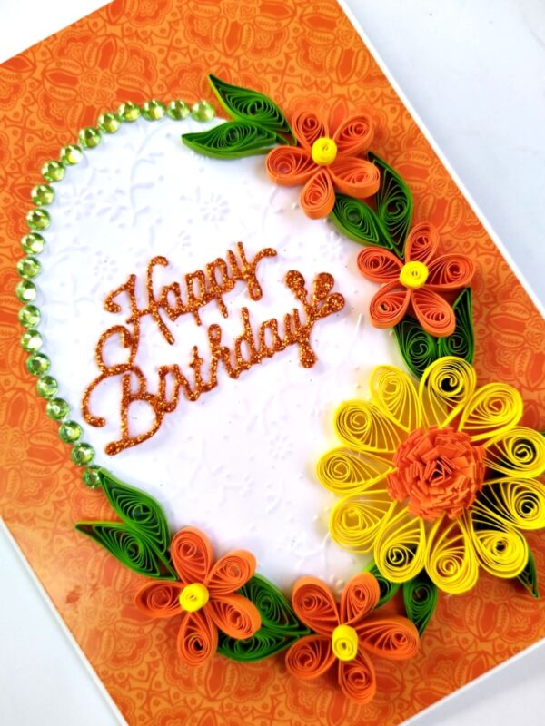 Quilled Orange & Yellow Flowers Greeting Card image