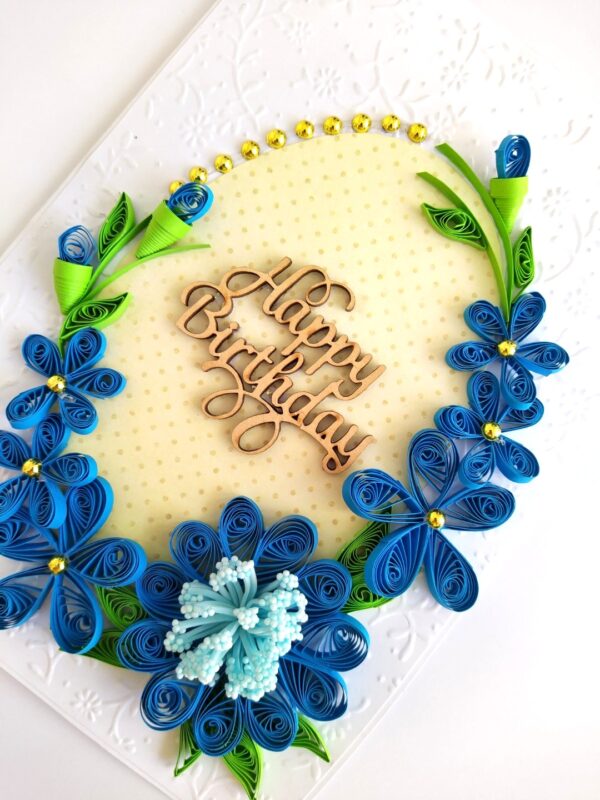Sparkling Blue Quilled Flowers Birthday card image
