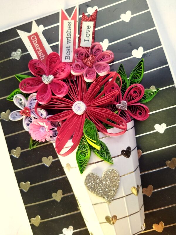 Sparkling Quilled Assorted Flowers Card - Reds image